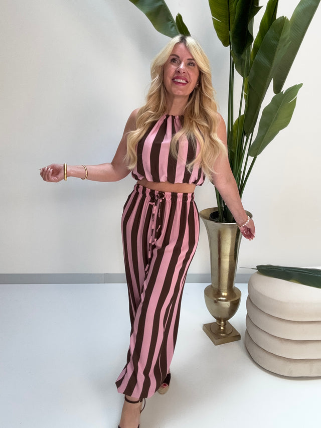 Ballon Hose BIG BLOCK STRIPES dark chocolate/rosa