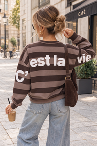 Sweater mit Rückenprint C'EST LA VIE toffee/chocolate