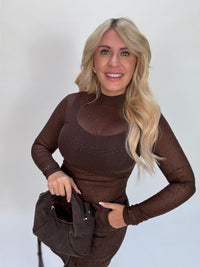 Mesh Body mit Glitzersteinen CHOCOLATE