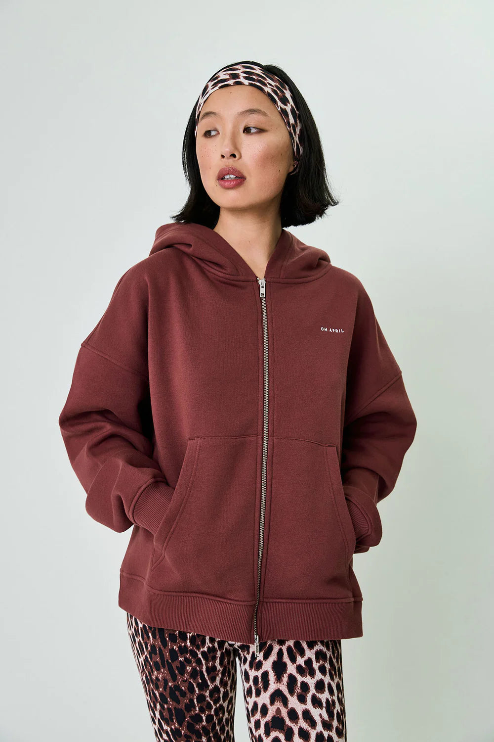 OH APRIL Zip Boyfriend Hoodie Cherrywood