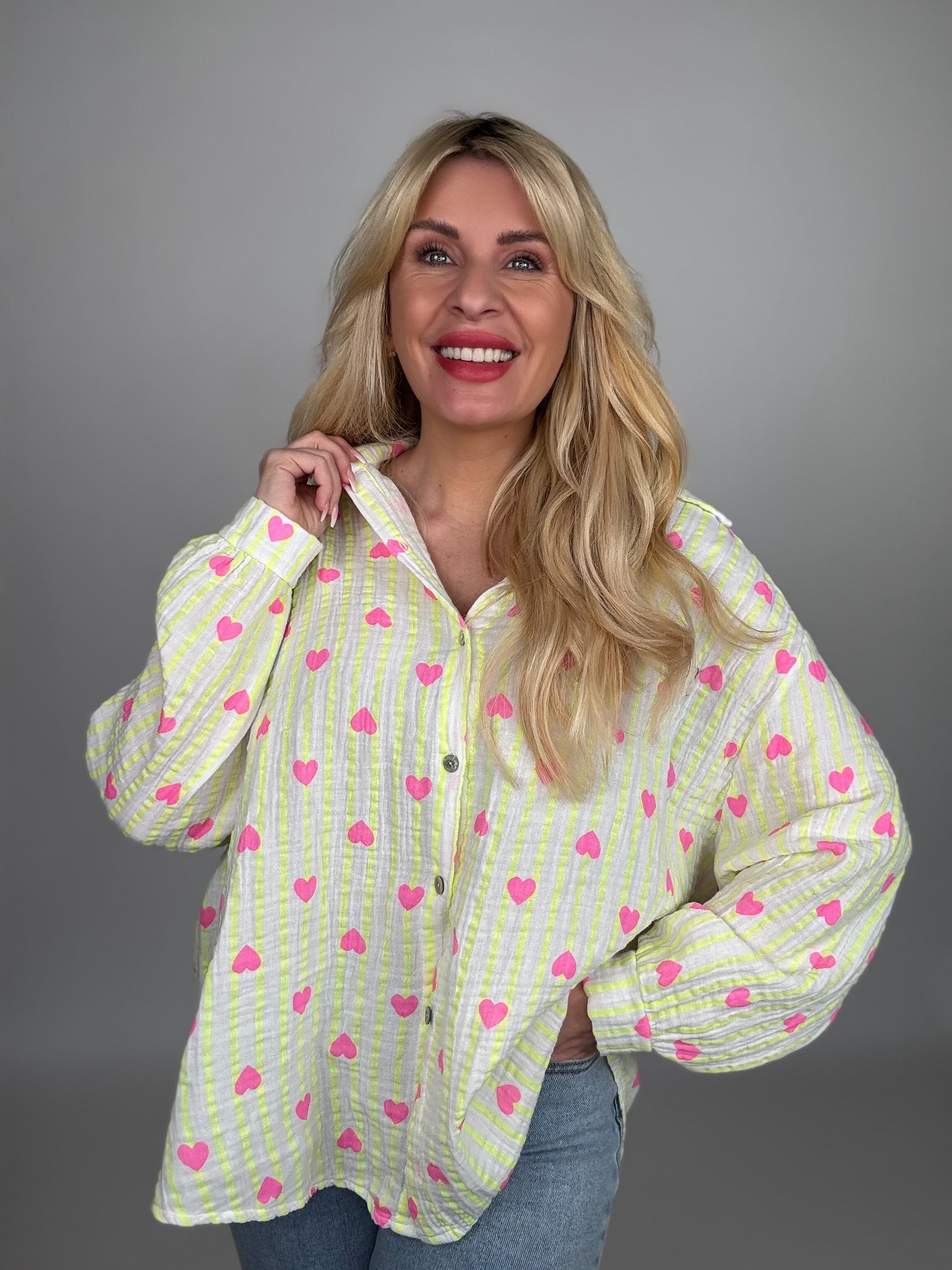 Musselin Bluse HEART ATTACK neon gelb