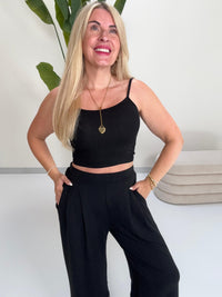 Ripp Spaghettiträger Top Cropped schwarz