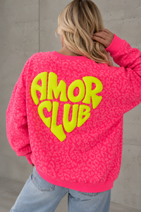 Sweater mit Rückenprint AMOR CLUB hot fuchsia leo