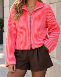 Strickjacke ZIPPER STRIPES rosa/orange