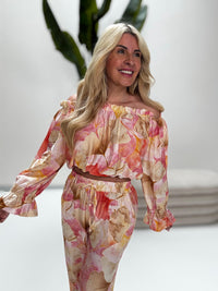 Carmen Bluse langarm FLORAL QUEEN beige/creme/rose