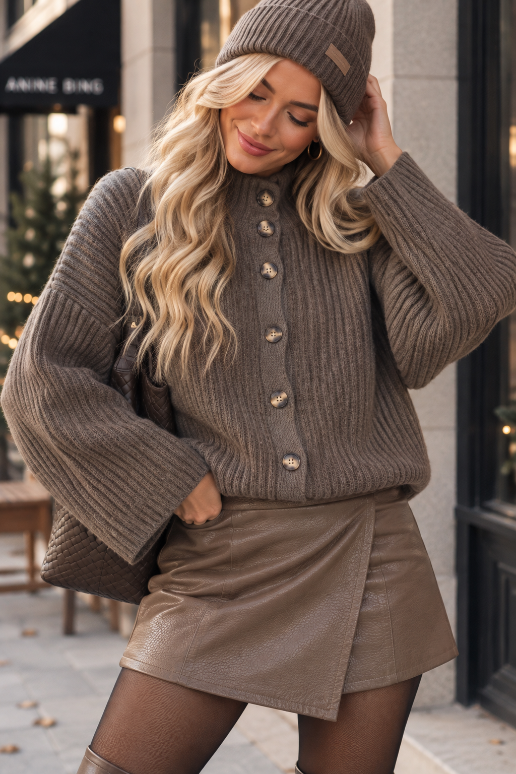 Strickjacke mit Knopfleiste taupe