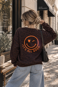 Oversize Sweater dark chocolate Leo ITS ALL GOOD orange mit Rückenprint