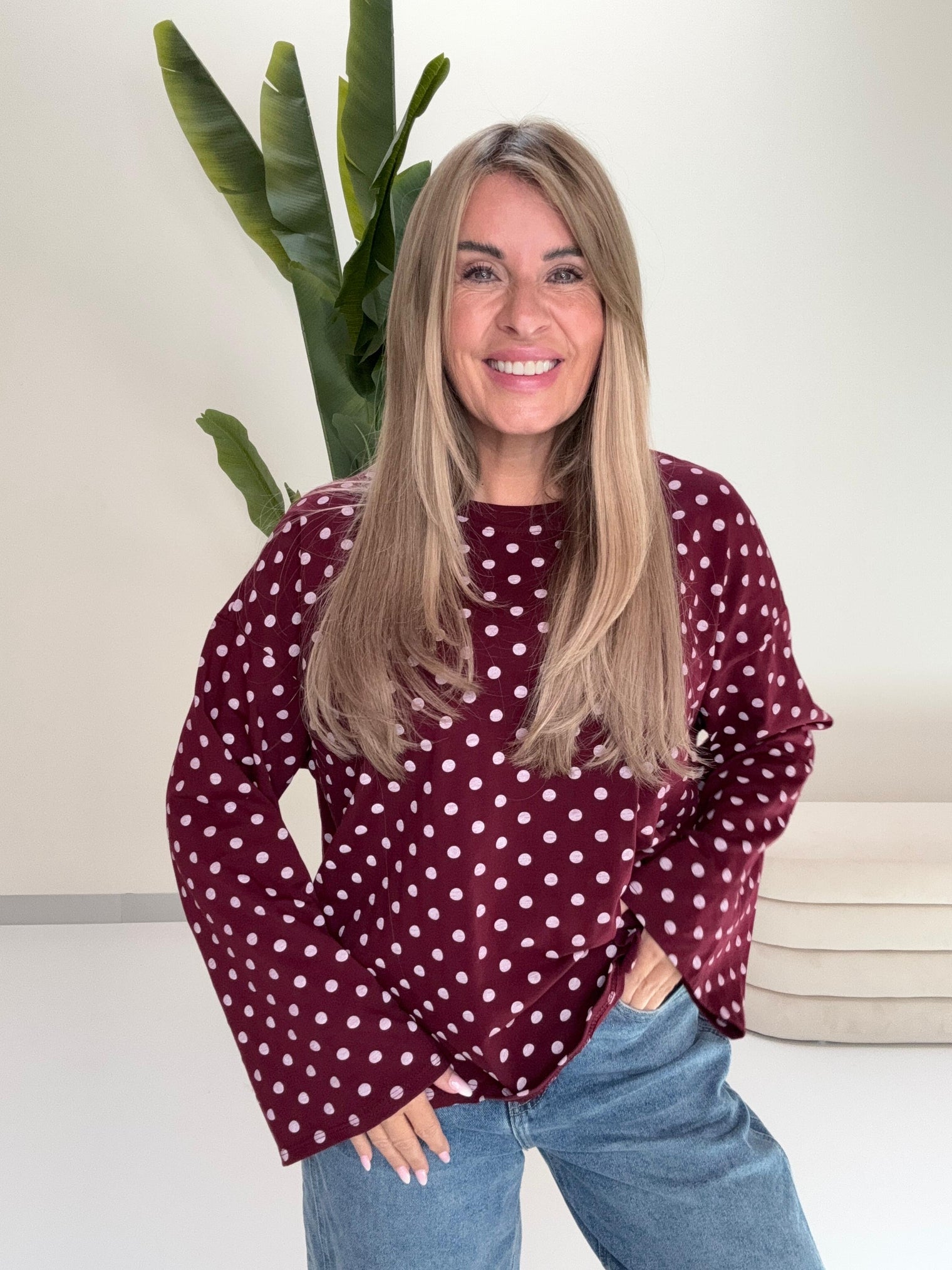 Longsleeve DOTS mit leicht ausgestelltem Ärmel burgundy