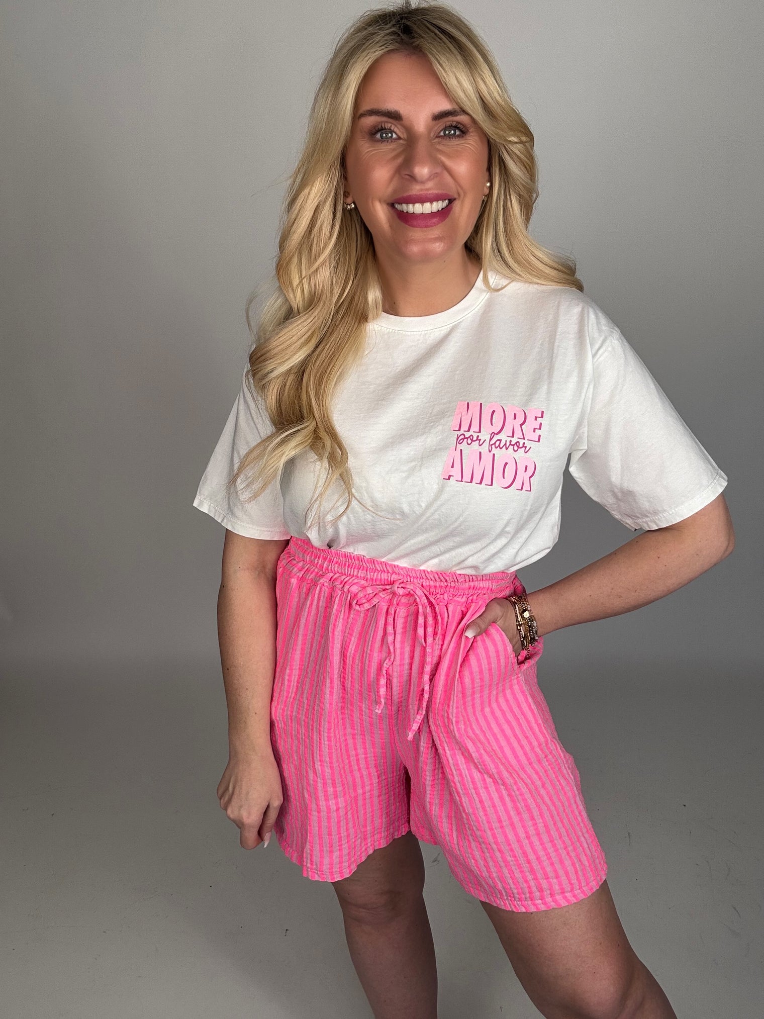 Stylische Musselin Short rosa ZARTE STREIFEN pink