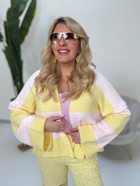 Cardigan BIG BLOCK STRIPES buttermilk lemon/rosa