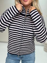 Zipper Strickjacke mit leicht ausgestelltem Ärmel navy/cremeweiß
