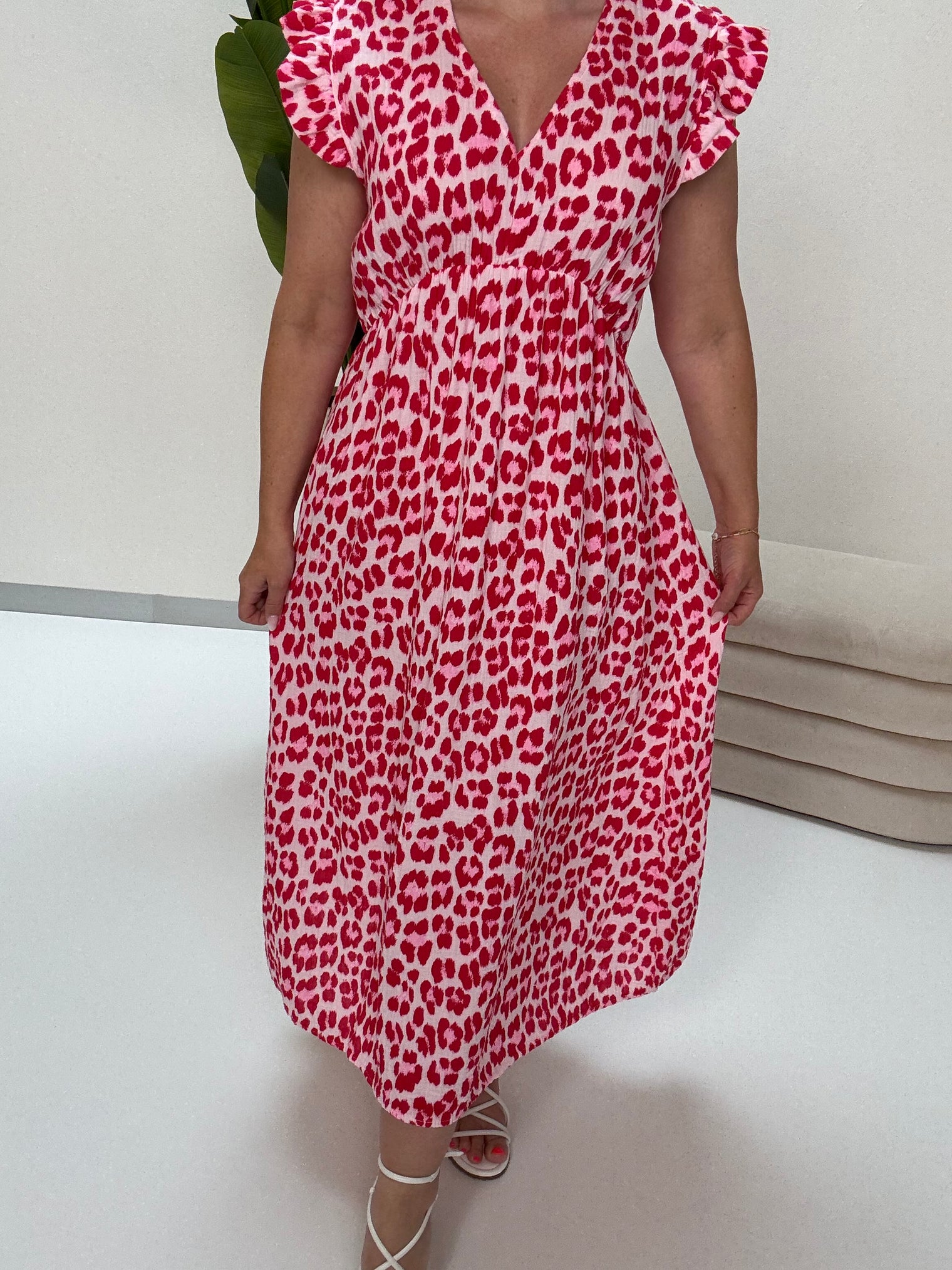 Signature Boho Musselin Kleid rosa LEO POWER rot/pink
