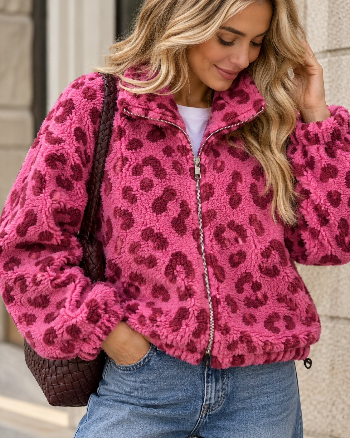 Signature Teddyjacke mit Reißverschluss FOREVER A LEO GIRL pink/burgundy