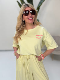 Sweatshirt kurzarm mit Rückenprint La Dolce Vita gelb