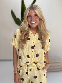 Leichte Sommer Bluse buttermilk lemon BIG POLKA DOTS coffee