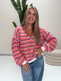Kuschel Strickjacke mit Knopfleiste pink/orange/pflaume/apricot/weiß
