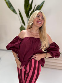 Carmen Bluse mit leichtem Puffärmel lovely dark red
