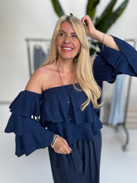 Musselin Carmen Bluse BOHO CHIC blueberry