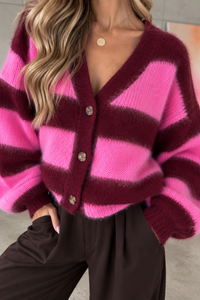 Flauschige Strickjacke mit Knopfleiste burgundy/rosa