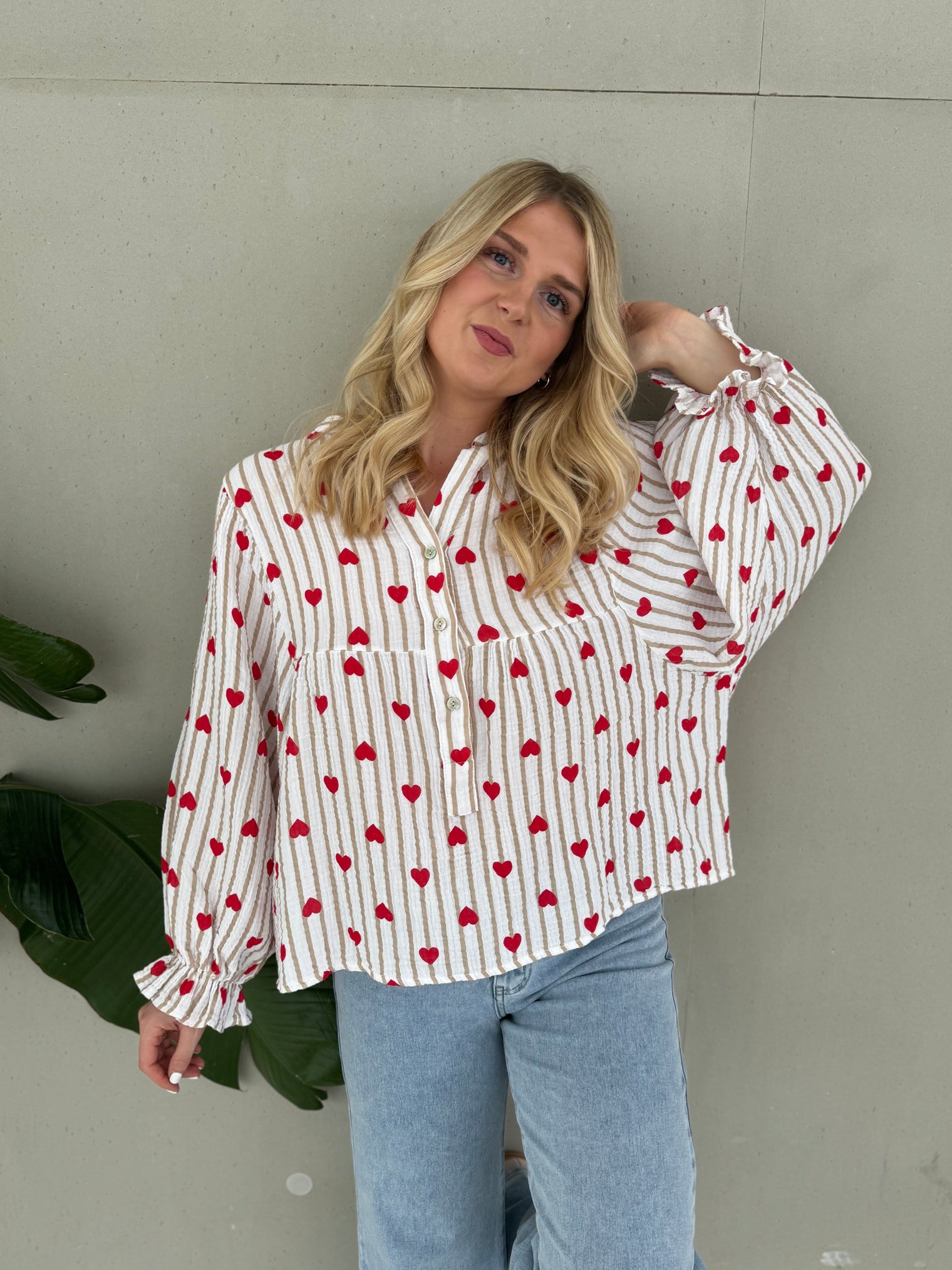 Musselin Bluse weiß HEART ATTACK beige