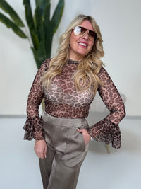 Mesh Langarmshirt WILD GIRL braun leo