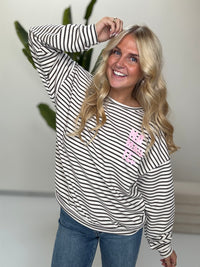 Sweater mit Rückenprint creme/coffee geringelt NAMASTE