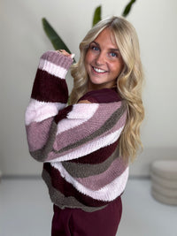 Strickjacke HAPPY BLOCK STRIPES burgundy/taupe/rosa