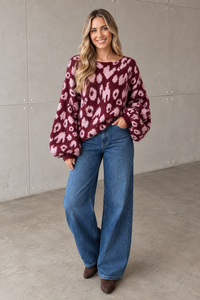 Fledermauspullover im LEO Style burgundy/rosa