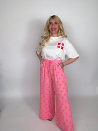 Stylische Musselin Hose rosa HEART ATTACK hot orange&Herzen pink