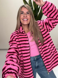 Teddy Jacke mit Reißverschluss pink/burgundy gestreift