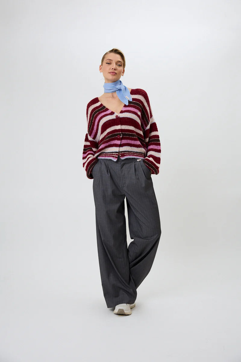 OH APRIL Carina Knit Cardigan Merlot Stripe
