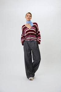 OH APRIL Carina Knit Cardigan Merlot Stripe