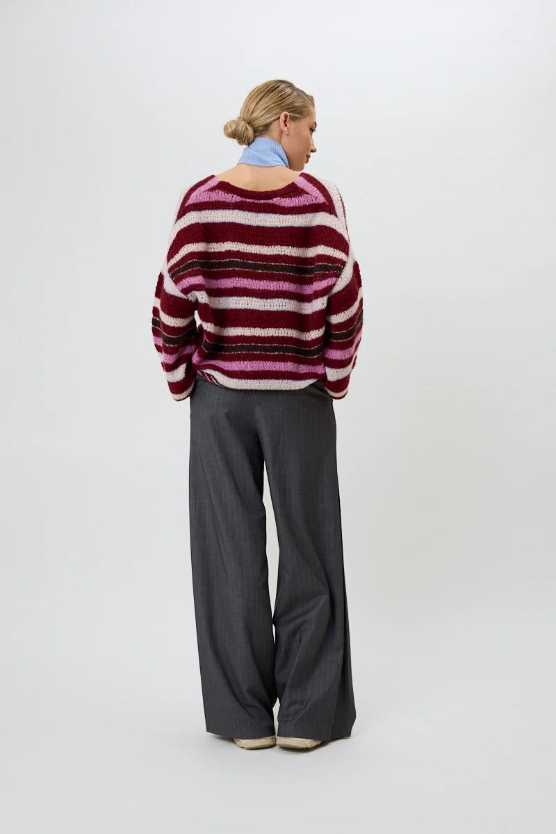 OH APRIL Carina Knit Cardigan Merlot Stripe