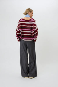 OH APRIL Carina Knit Cardigan Merlot Stripe