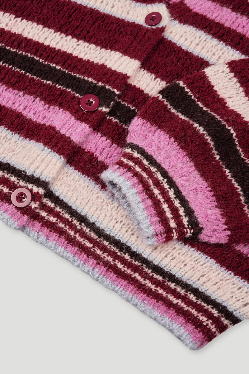 OH APRIL Carina Knit Cardigan Merlot Stripe