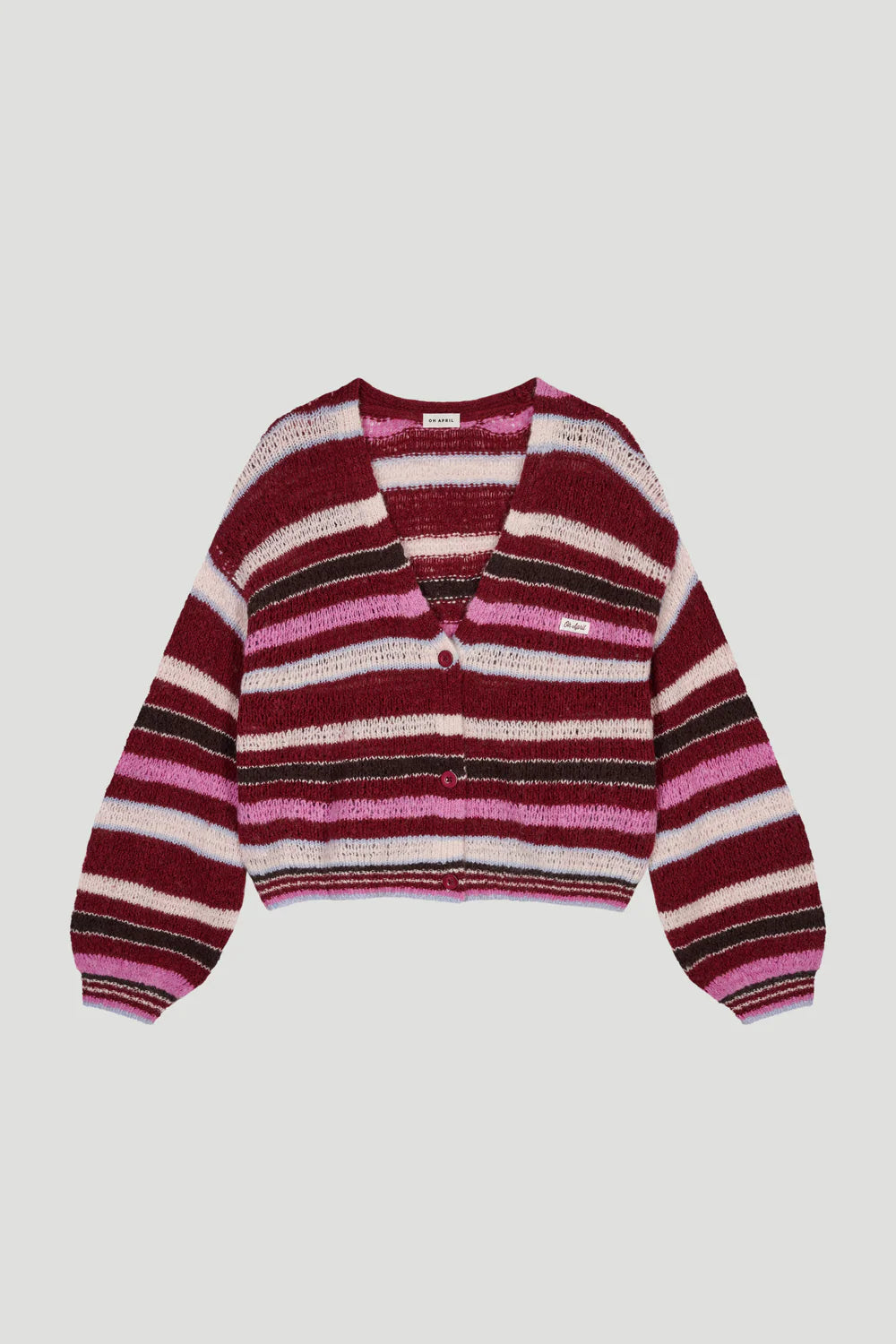 OH APRIL Carina Knit Cardigan Merlot Stripe