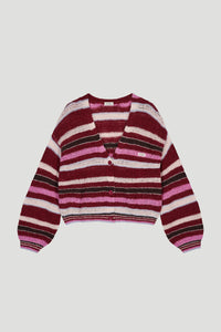 OH APRIL Carina Knit Cardigan Merlot Stripe