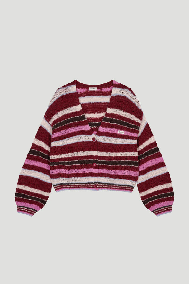 OH APRIL Carina Knit Cardigan Merlot Stripe