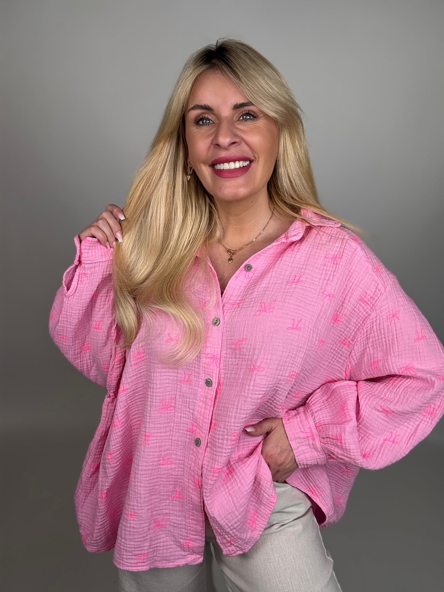 Musselin Bluse rosa LOVELY BOWS NEON Orange