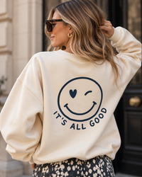 Sweater mit Rückenprint creme/blaugrau