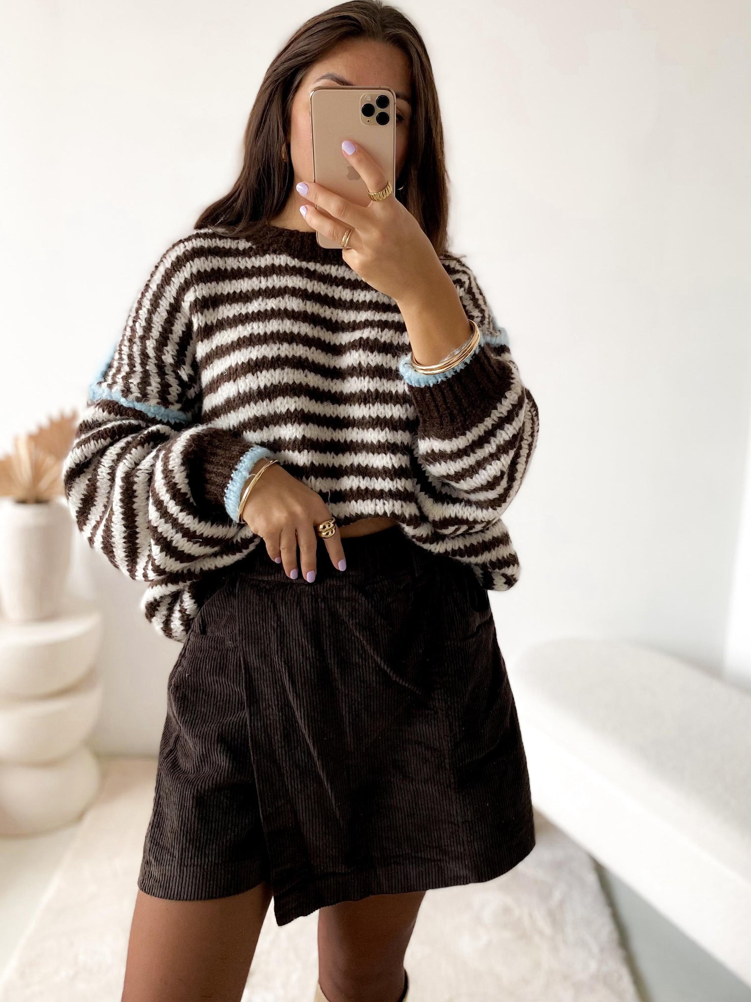 Kuschelweicher Strickpullover LITTLE STRIPES ChocolatexBlue