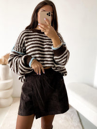 Kuschelweicher Strickpullover LITTLE STRIPES ChocolatexBlue