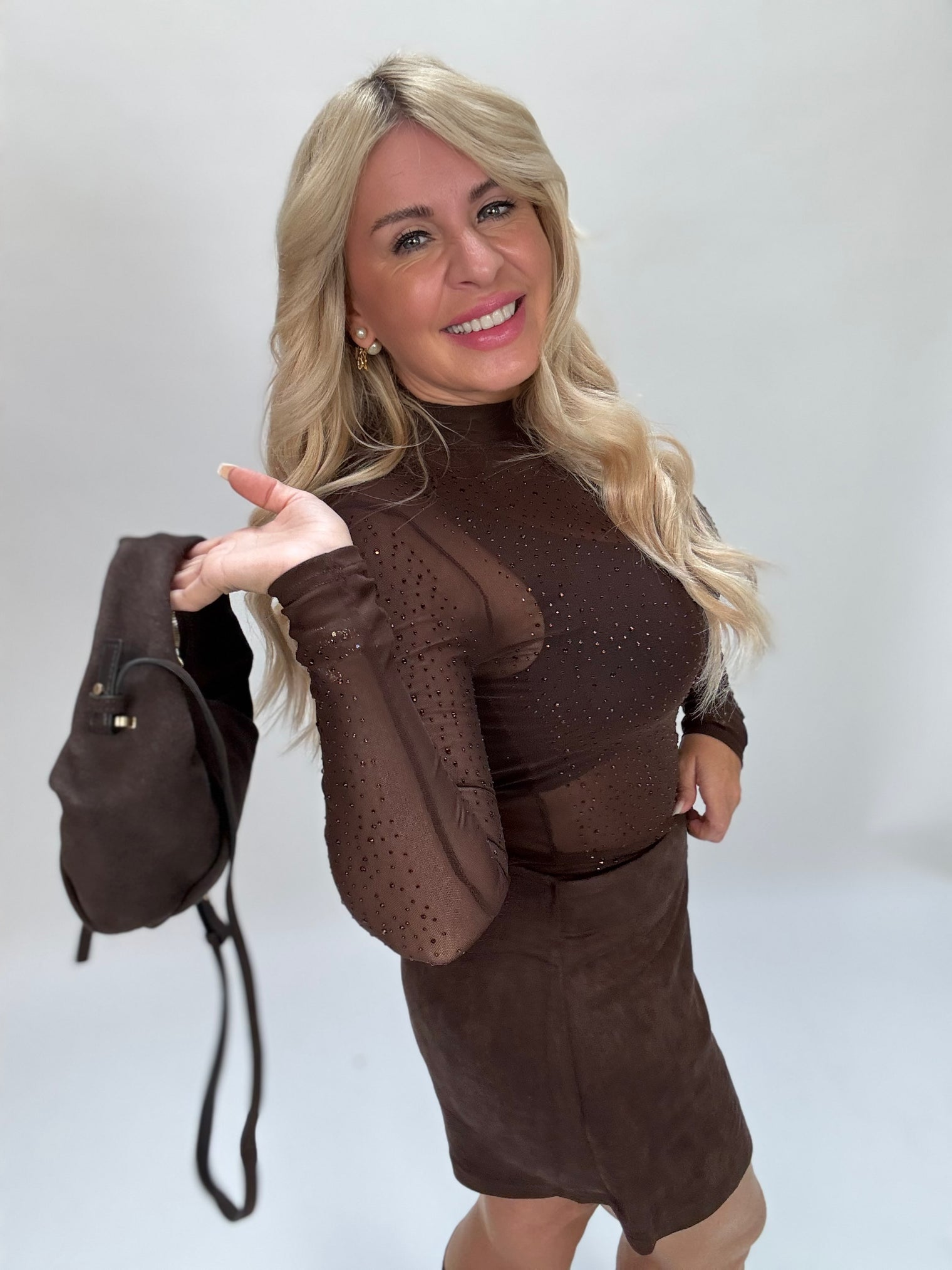 Mesh Body mit Glitzersteinen CHOCOLATE