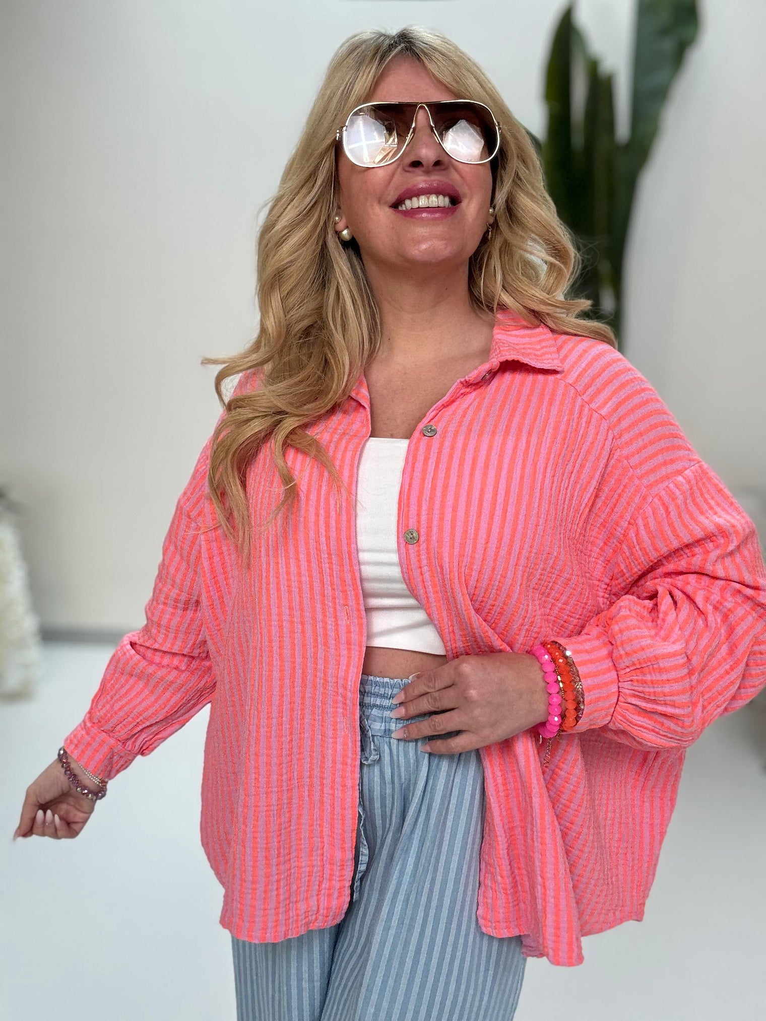Musselin Bluse rosa SMALL STRIPES orange