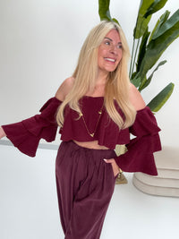 Musselin Carmen Bluse BOHO CHIC burgundy