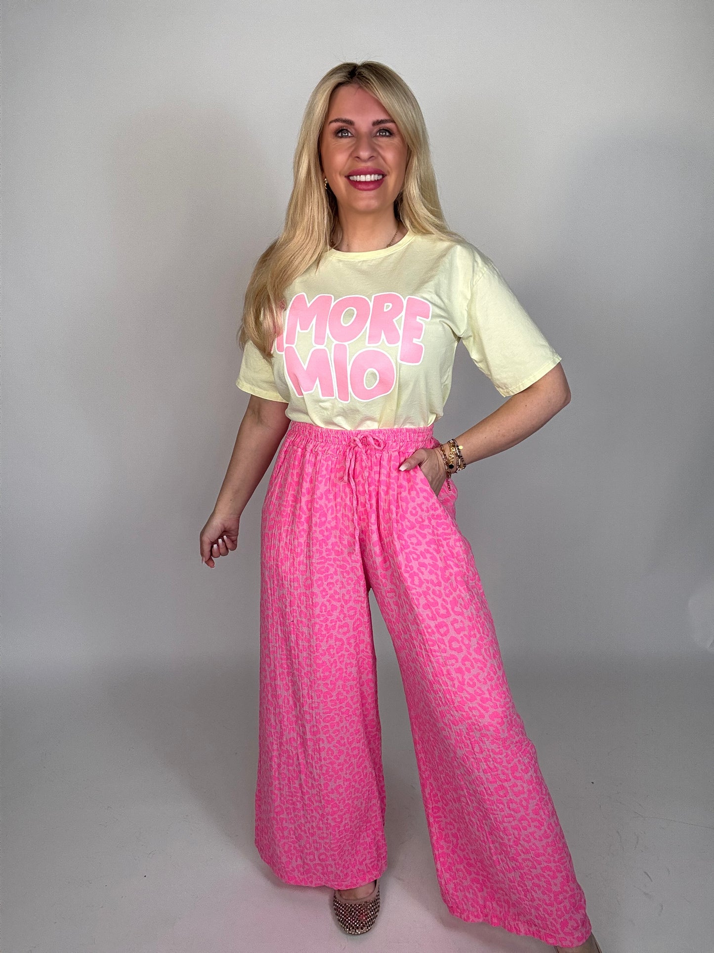 Stylische Musselin Hose Leo hot pink