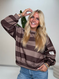 Butterstoff Sweater mit Patch am Ärmel BIG STRIPES mocha/coffee
