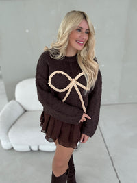 Strickpullover dark chocolate BOW LOVE toffee