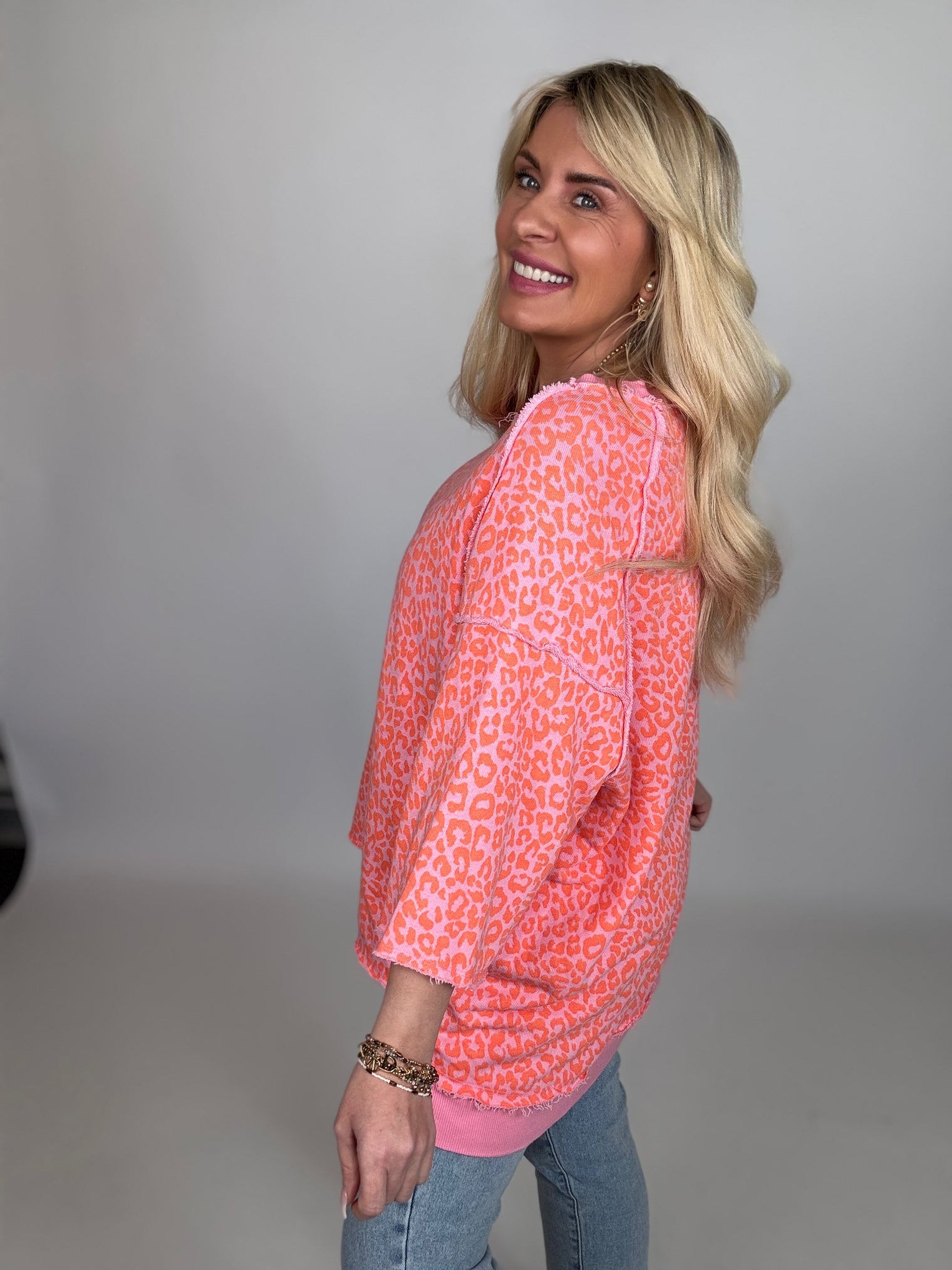Sweater 3/4 Arm rosa LEO LOVER rosa Bündchen/orange Leo
