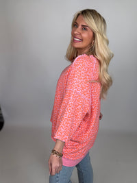 Sweater 3/4 Arm rosa LEO LOVER rosa Bündchen/orange Leo